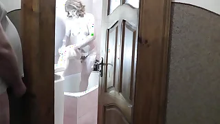 Step daughter accepts shower&comma; step pop spy&comma; masturbates weasel words and cum under door bathroom&period; step Daddy