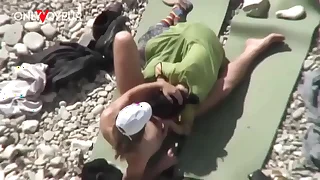 littoral Voyeur&period; Unashamed nudists having sexual congress on the littoral right near others